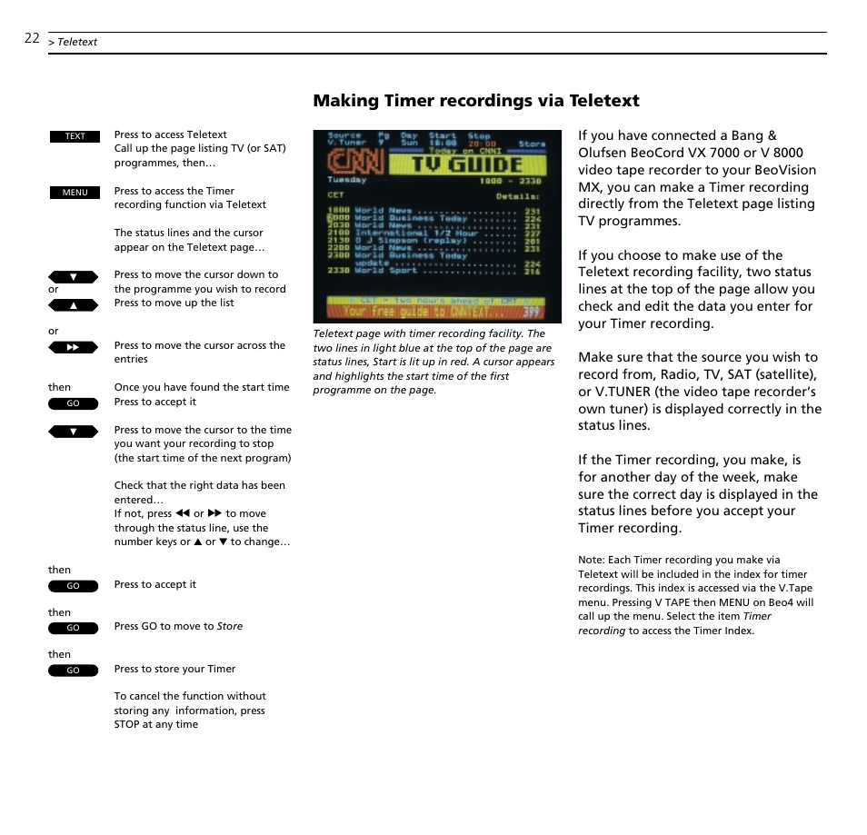 Making timer recordings via teletext | Bang & Olufsen BeoVision MX TV User Manual | Page 22 / 40