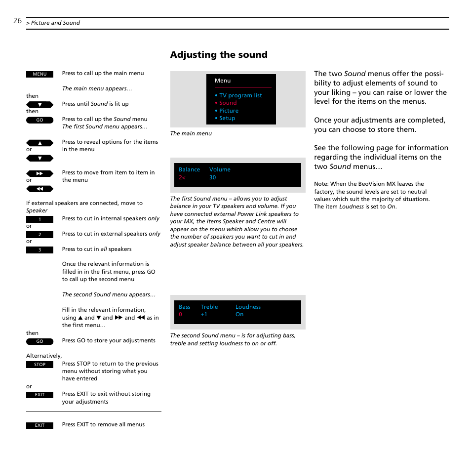 Adjusting the sound | Bang & Olufsen BeoVision MX TV User Manual | Page 26 / 40