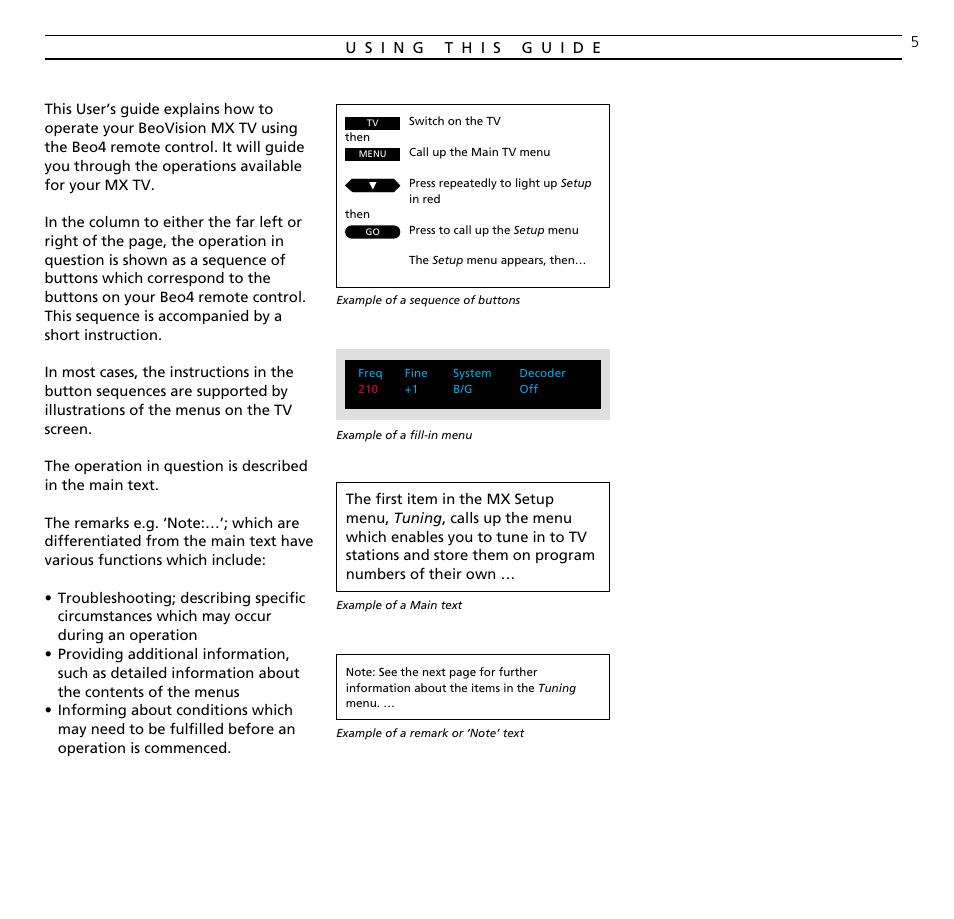 Using this guide | Bang & Olufsen BeoVision MX TV User Manual | Page 5 / 40