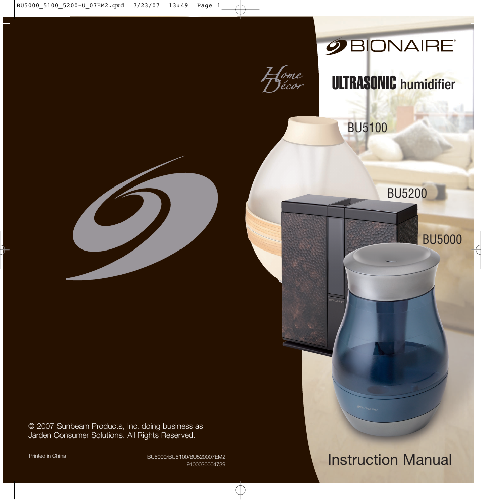 BIONAIRE ULTRASONIC Humidifier BU5200 User Manual | 6 pages