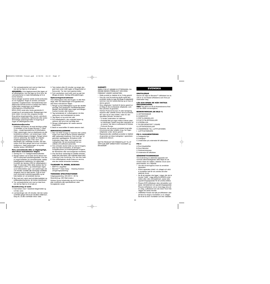 BIONAIRE BCM 3600 User Manual | Page 18 / 34