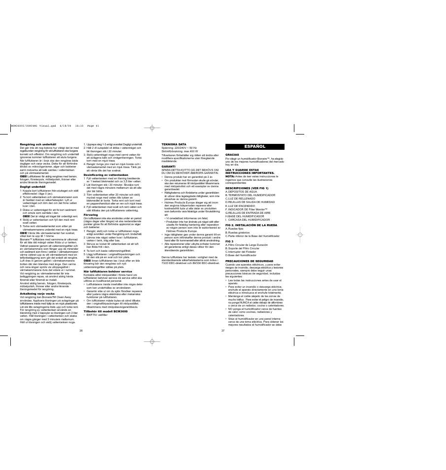 BIONAIRE BCM 3600 User Manual | Page 20 / 34