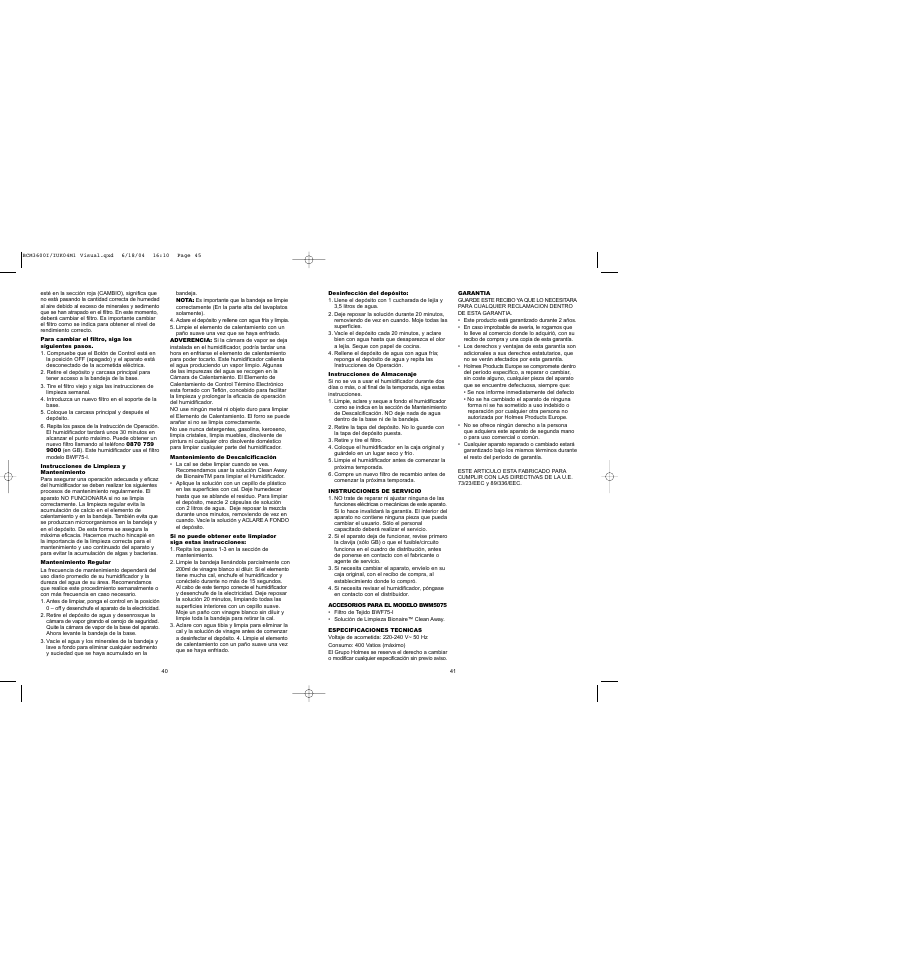 BIONAIRE BCM 3600 User Manual | Page 22 / 34