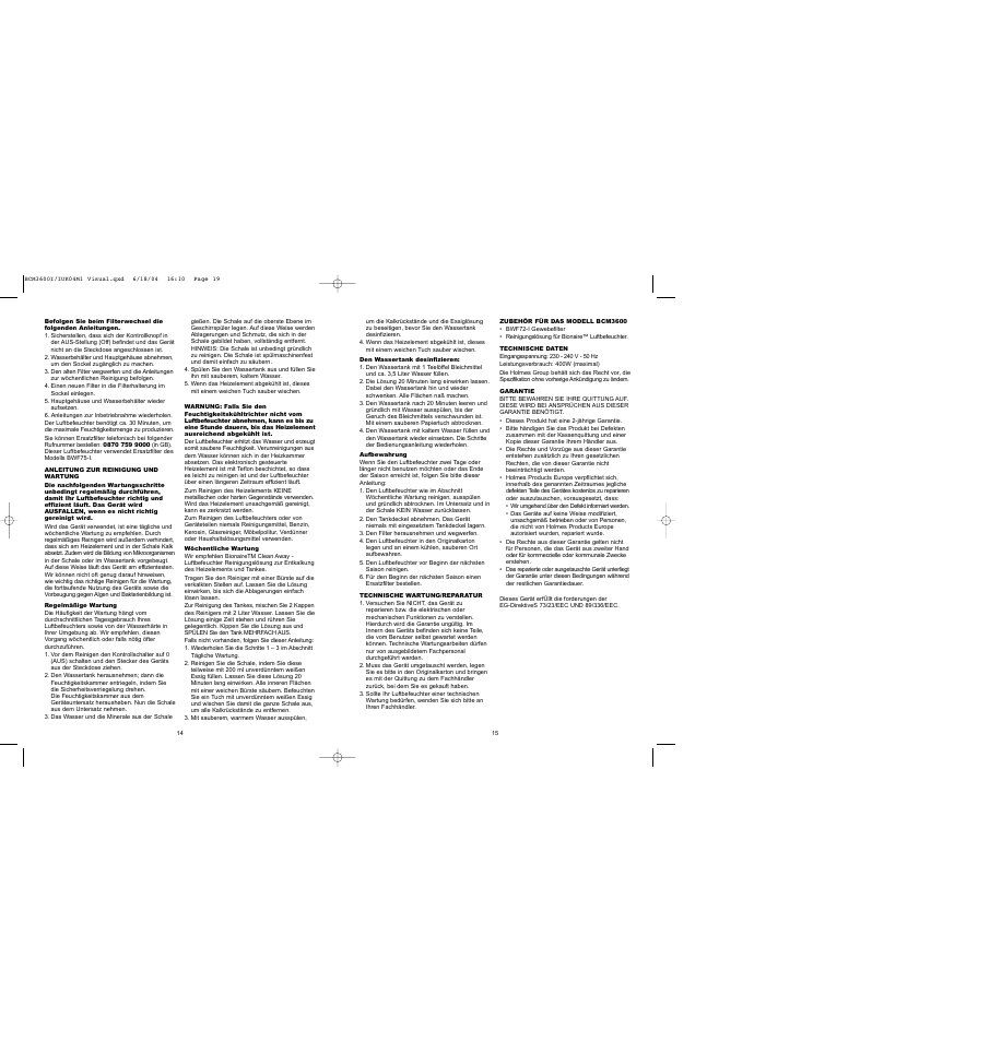 BIONAIRE BCM 3600 User Manual | Page 9 / 34