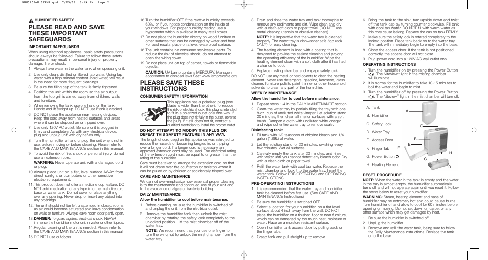 Please read and save these important safeguards, Please save these instructions | BIONAIRE BWM5905 User Manual | Page 2 / 2