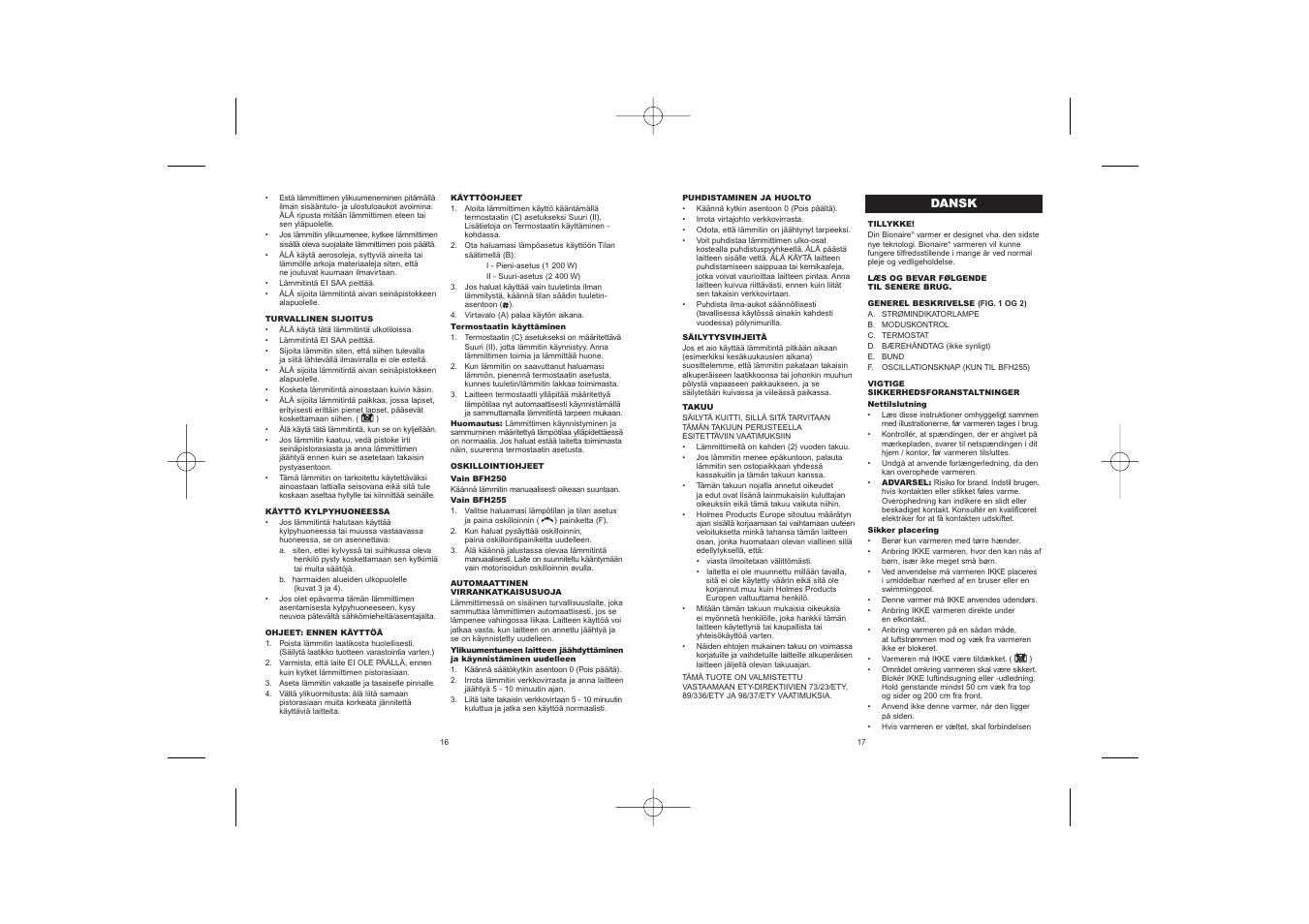 BIONAIRE BFH255 User Manual | Page 10 / 19