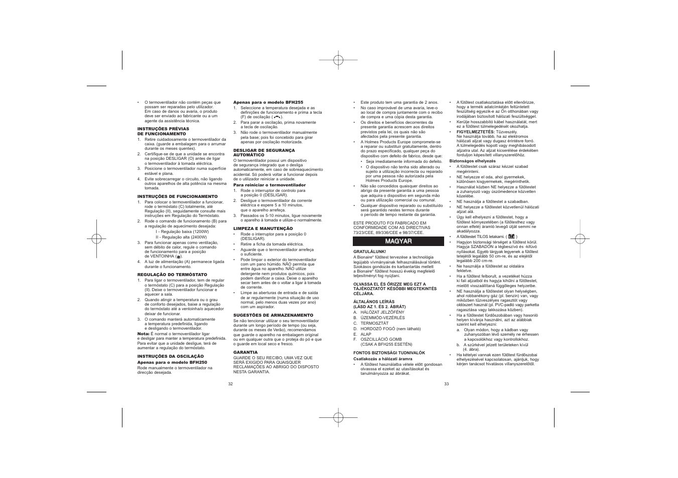 BIONAIRE BFH255 User Manual | Page 18 / 19