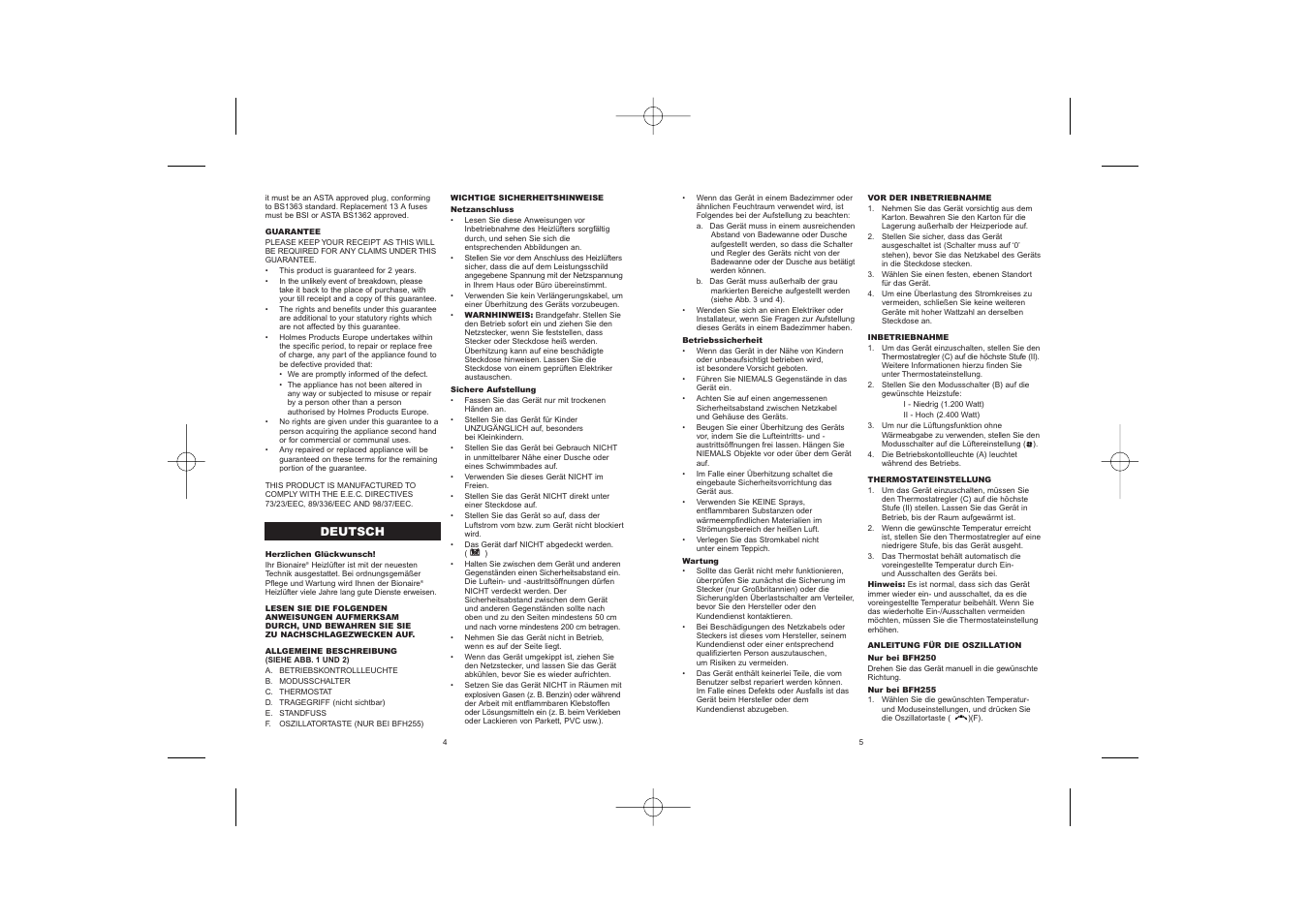 BIONAIRE BFH255 User Manual | Page 4 / 19
