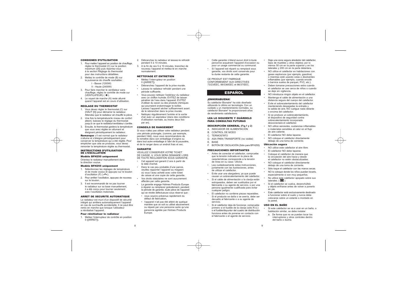 BIONAIRE BFH255 User Manual | Page 6 / 19