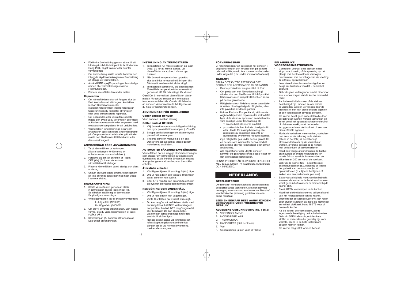BIONAIRE BFH255 User Manual | Page 8 / 19