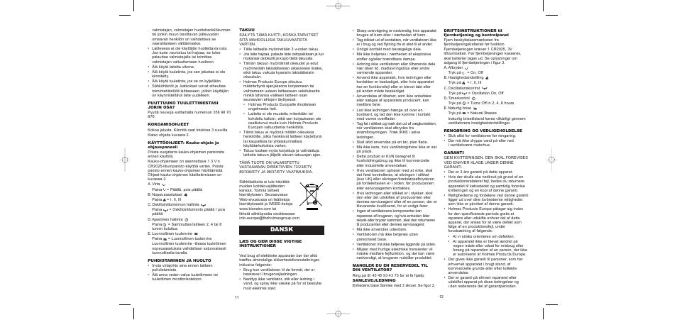 Dansk | BIONAIRE BT90R User Manual | Page 7 / 13