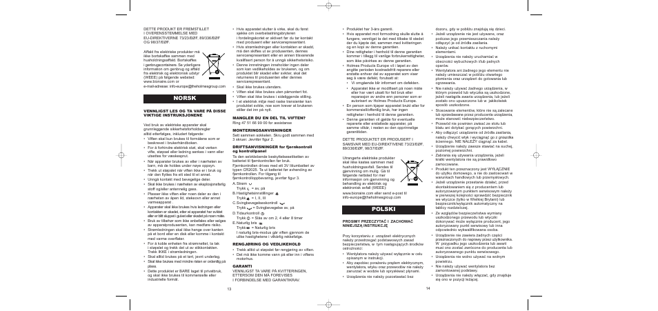 Polski, Norsk | BIONAIRE BT90R User Manual | Page 8 / 13