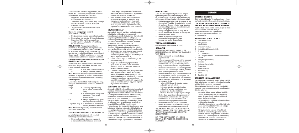 Suomi | BIONAIRE BU4000 User Manual | Page 17 / 28