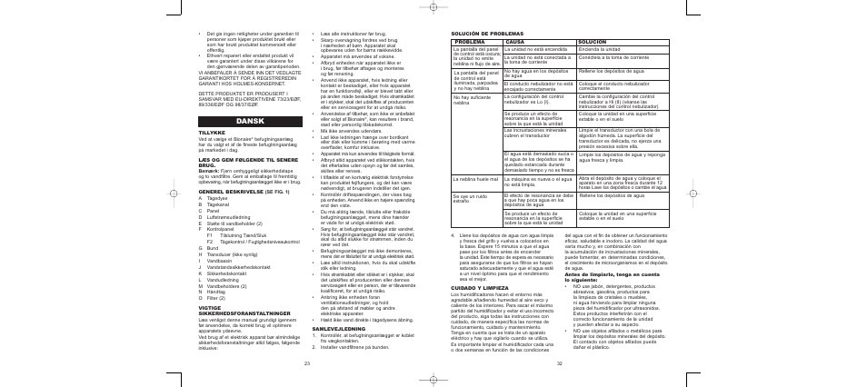 Dansk | BIONAIRE BU4000 User Manual | Page 24 / 28