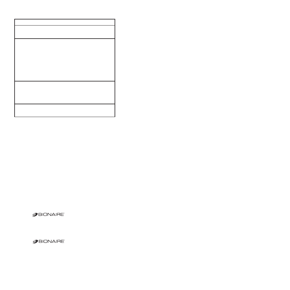 Warranty, Bionaire | BIONAIRE CP0260 User Manual | Page 10 / 11