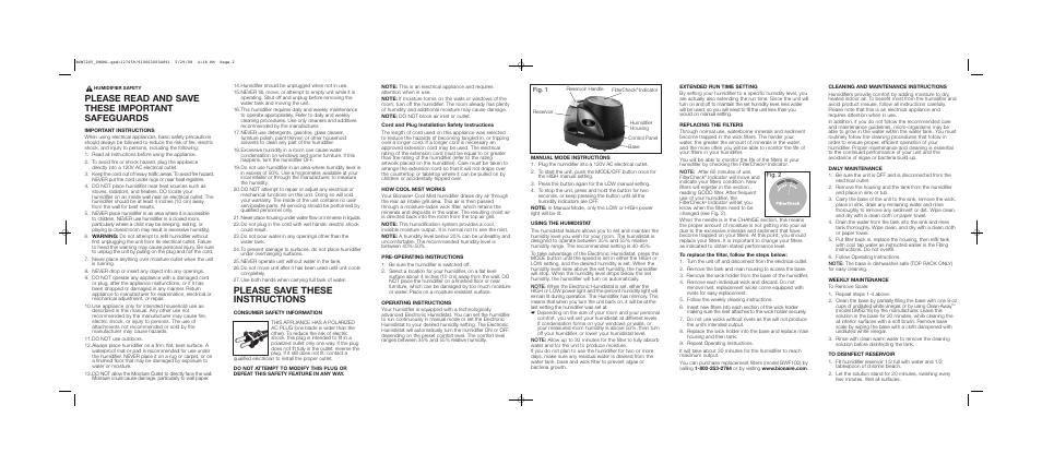 Please save these instructions, Please read and save these important safeguards | BIONAIRE BCM7205 User Manual | Page 2 / 2