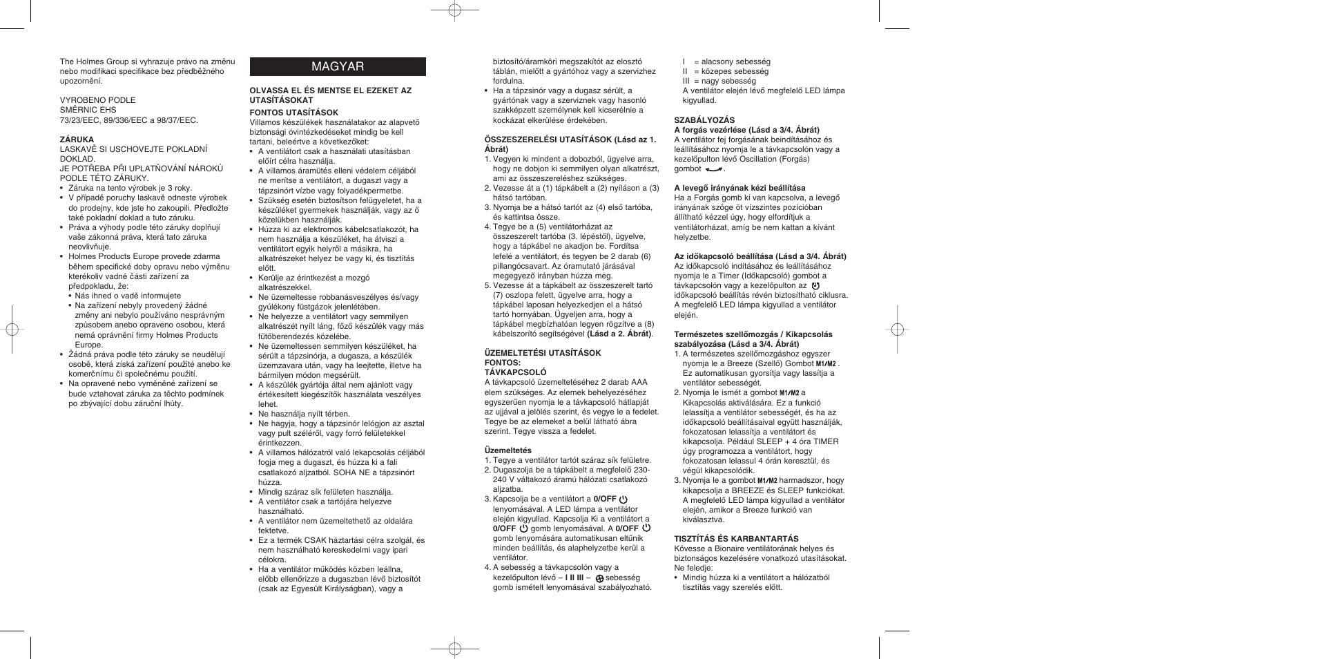 Magyar | BIONAIRE PEDESTAL BT05RC User Manual | Page 17 / 19