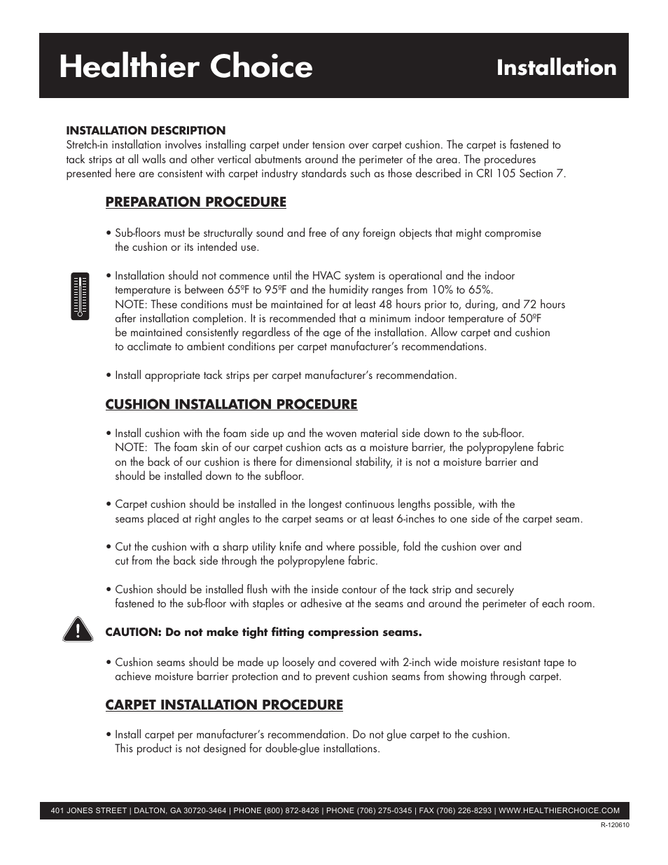 Healthier Choice HEALTHIERCHOICE Carpet Cushion User Manual | 2 pages
