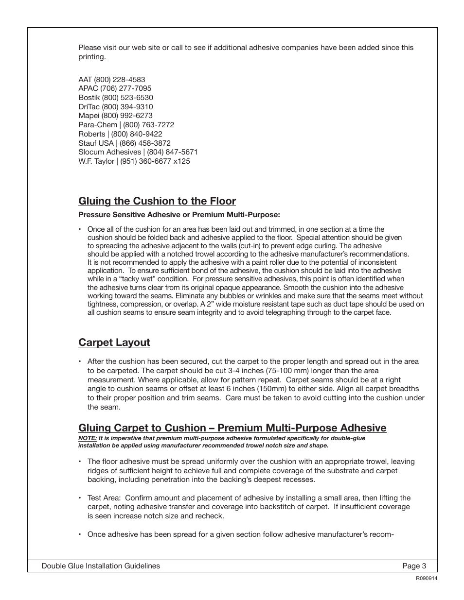 Gluing the cushion to the floor, Carpet layout | Healthier Choice FOUNDATION Commercial Carpet Cushion User Manual | Page 3 / 5