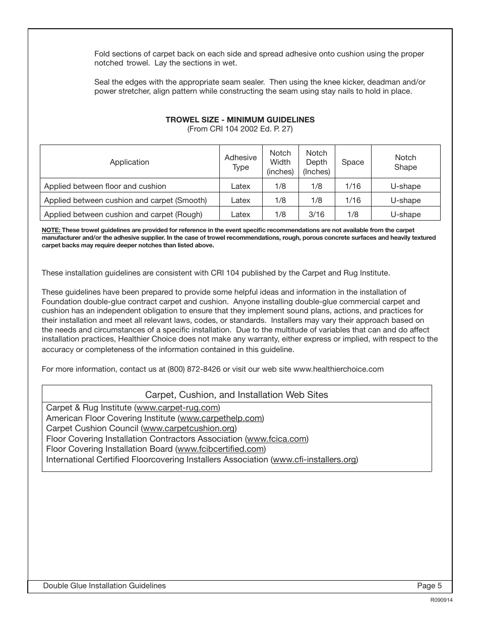 Healthier Choice FOUNDATION Commercial Carpet Cushion User Manual | Page 5 / 5