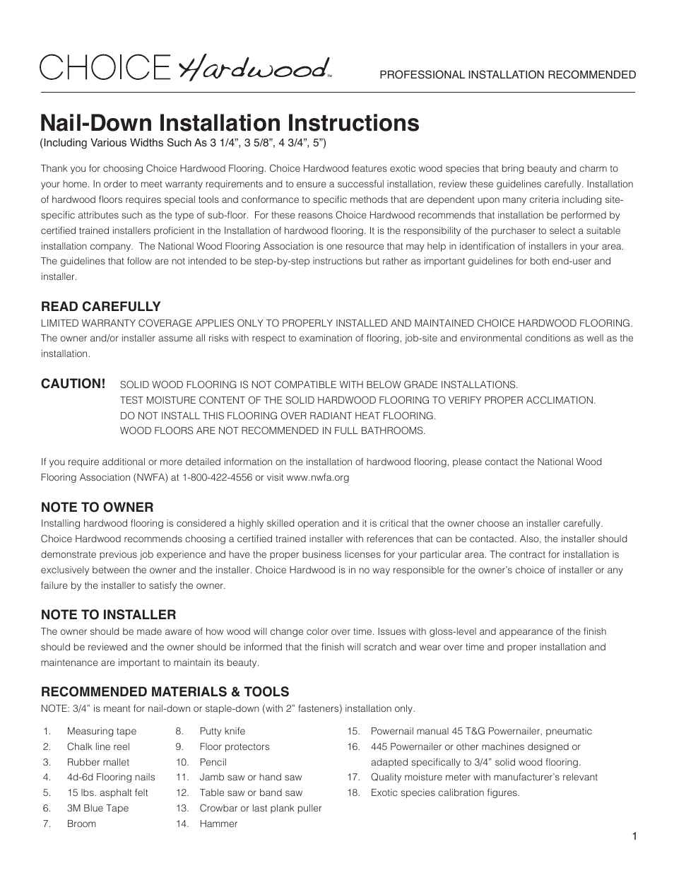 Healthier Choice CHOICE Hardwoods User Manual | 4 pages