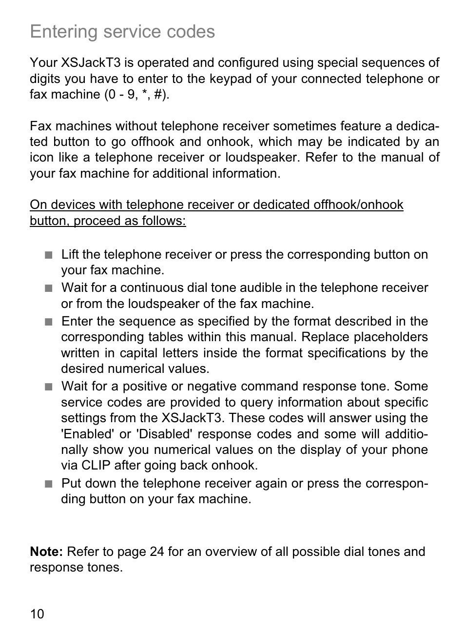 Entering service codes | 4G Systems XSJack T3e User Manual | Page 10 / 33