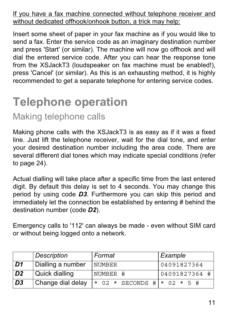 Telephone operation, Making telephone calls | 4G Systems XSJack T3e User Manual | Page 11 / 33