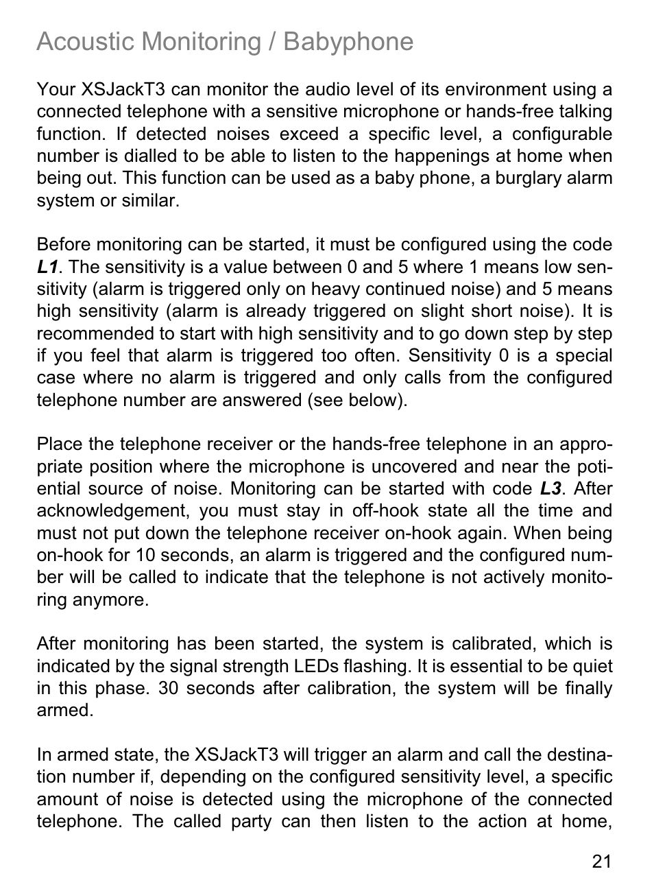 Acoustic monitoring / babyphone | 4G Systems XSJack T3e User Manual | Page 21 / 33