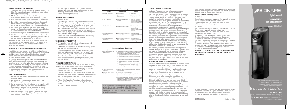 BIONAIRE BCM658 User Manual | 2 pages