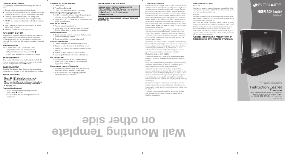 BIONAIRE 127176 User Manual | 2 pages