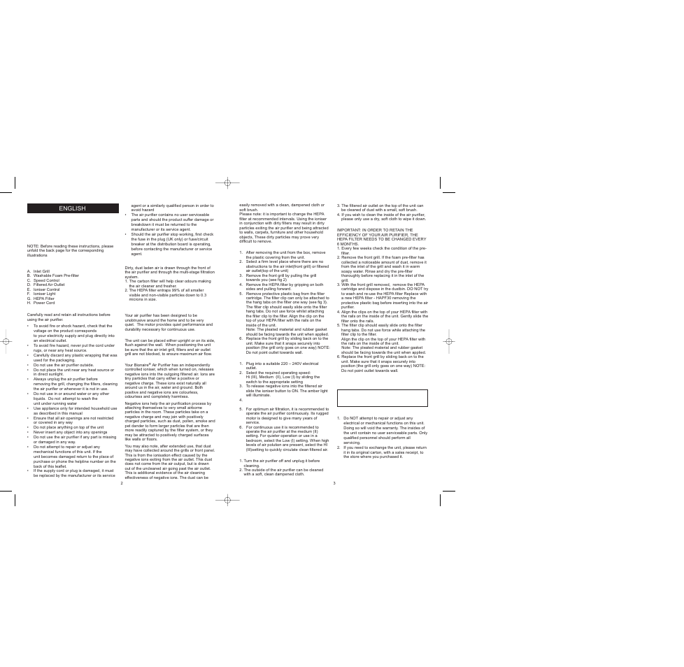 BIONAIRE BAP242 User Manual | Page 3 / 17