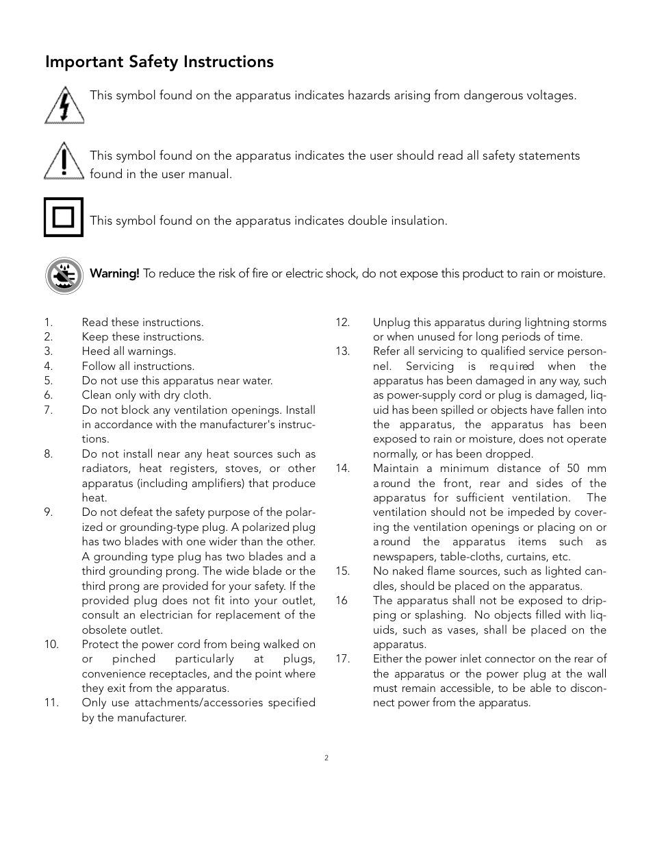 Important safety instructions | Boston Acoustics PV350 User Manual | Page 2 / 9