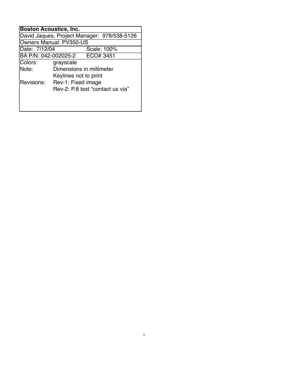 Boston Acoustics PV350 User Manual | Page 9 / 9