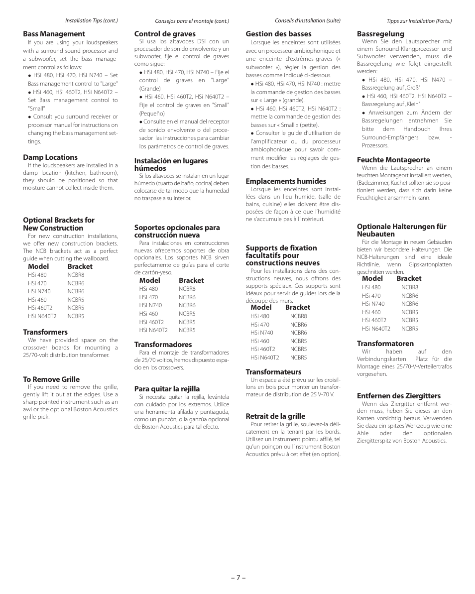 Boston Acoustics HSi 480 User Manual | Page 7 / 12