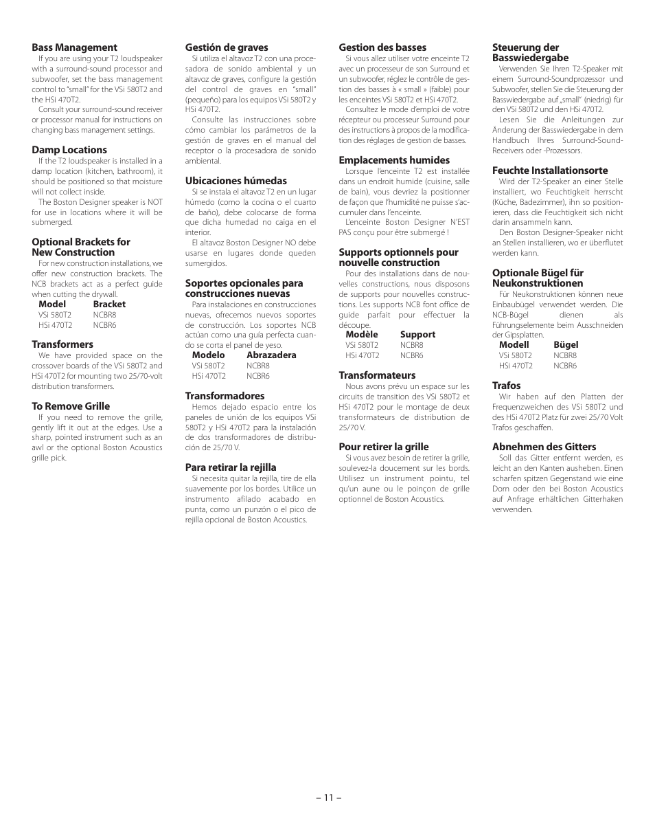 Boston Acoustics VSi 580T2 User Manual | Page 11 / 21
