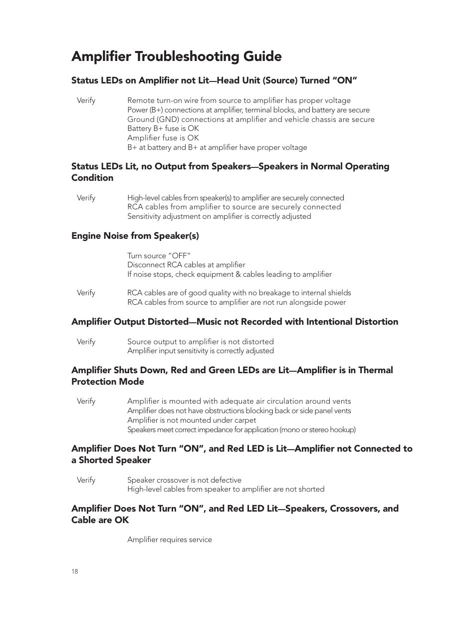 Amplifier troubleshooting guide | Boston Acoustics GT-424-Channel User Manual | Page 18 / 19