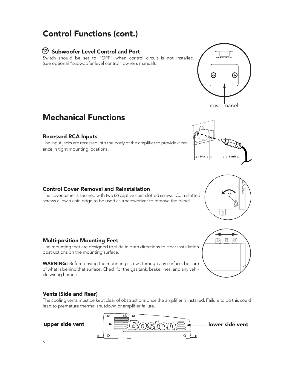 Mechanical functions, Control functions (cont.) | Boston Acoustics GT-424-Channel User Manual | Page 6 / 19