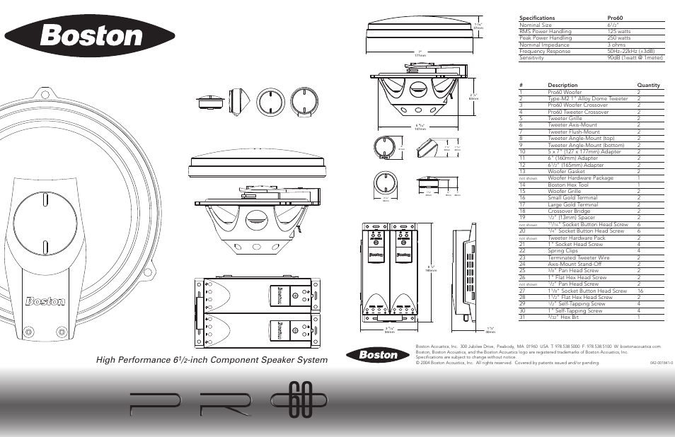 Boston Acoustics PRO60 User Manual | 2 pages