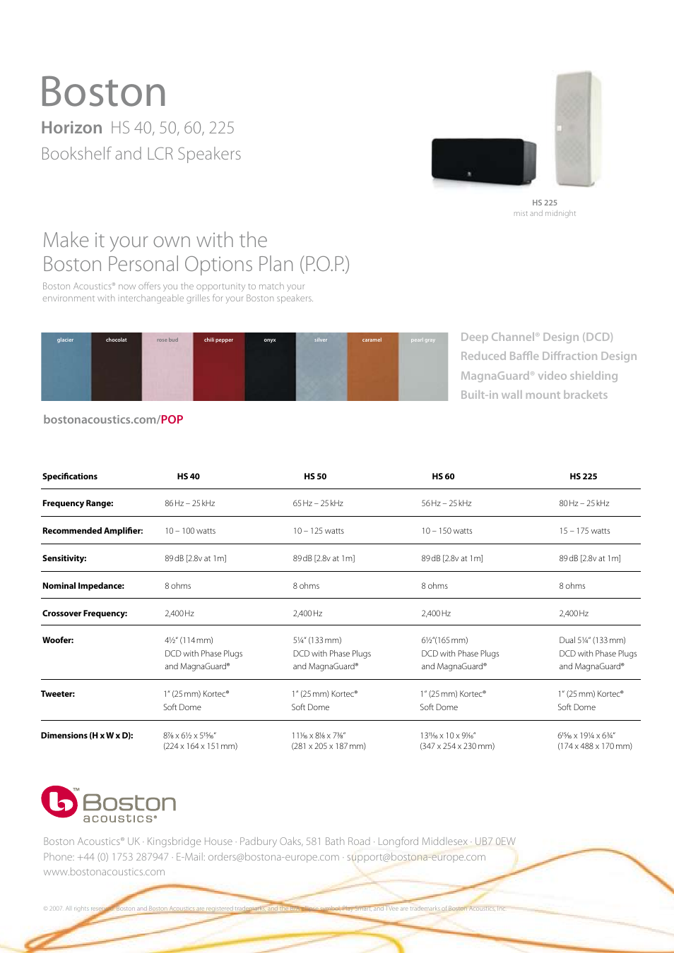Boston | Boston Acoustics Horizon Series HS50 User Manual | Page 2 / 2
