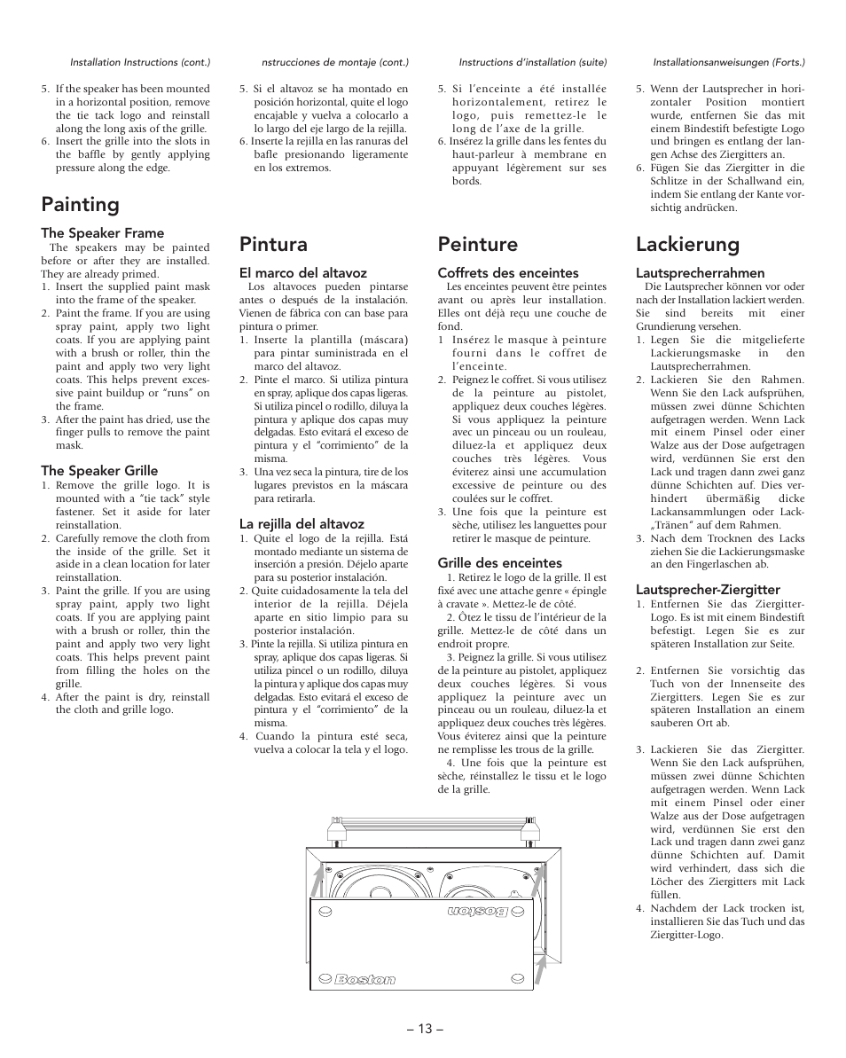 Painting, Lackierung, Peinture | Pintura | Boston Acoustics VRi793 User Manual | Page 13 / 16