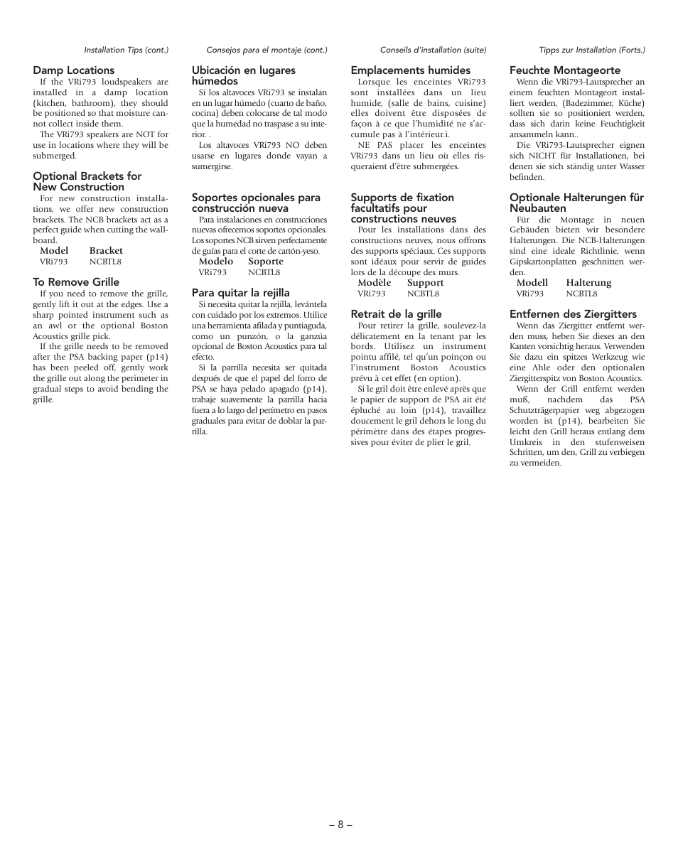 Boston Acoustics VRi793 User Manual | Page 8 / 16