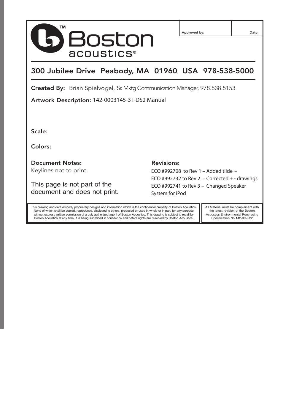 Colors: revisions: keylines not to print | Boston Acoustics Horizon i-DS2 User Manual | Page 41 / 41