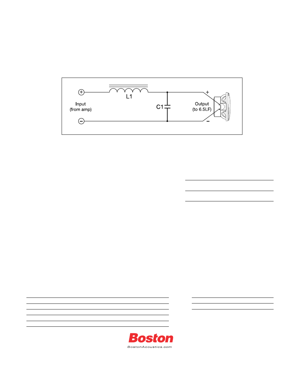 Crossover schematic, Crossover components, Performance | Boston Acoustics PROSERIES 6.5LF User Manual | Page 2 / 2