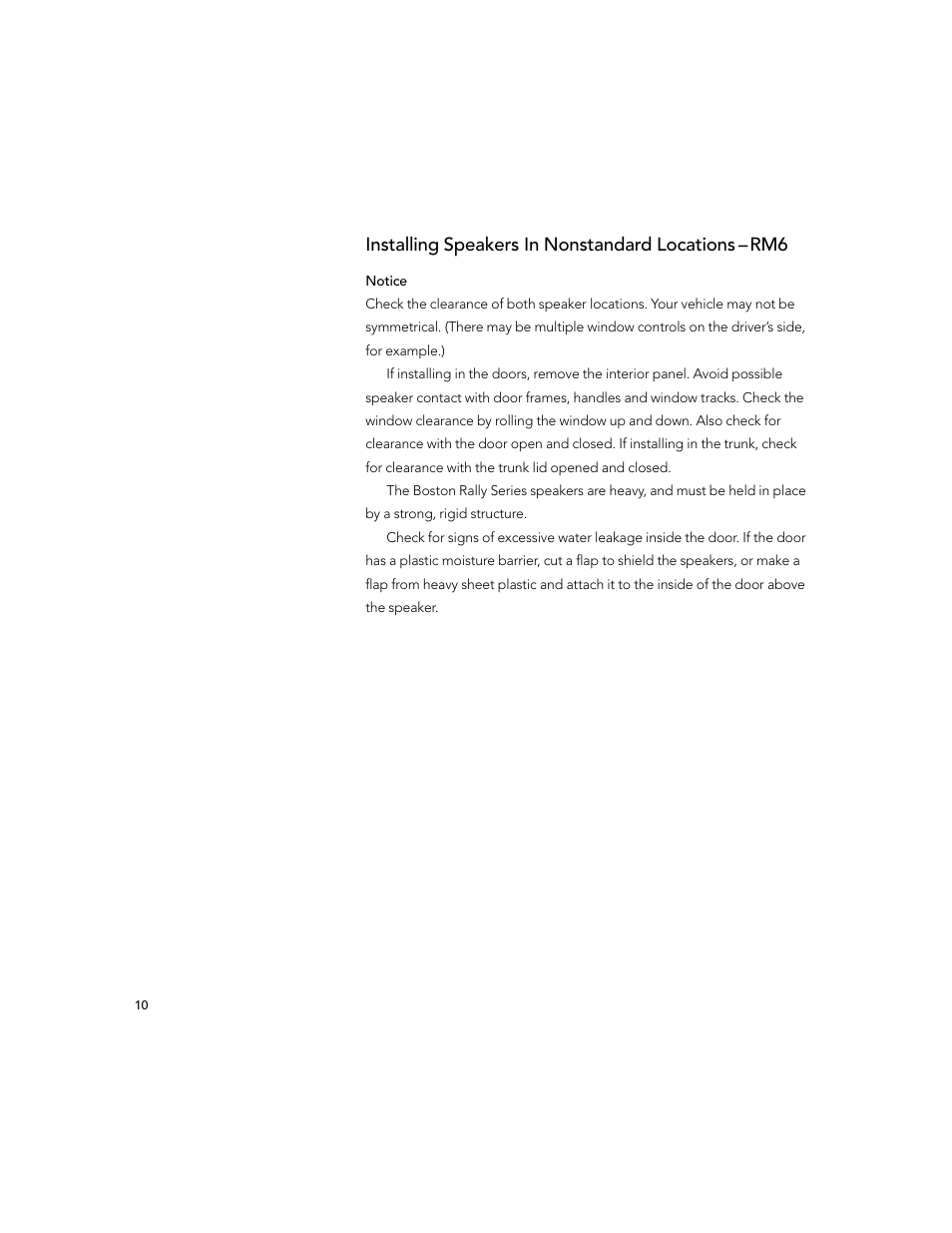 Installing speakers in nonstandard locations –rm6 | Boston Acoustics RALLY RM9 User Manual | Page 10 / 16