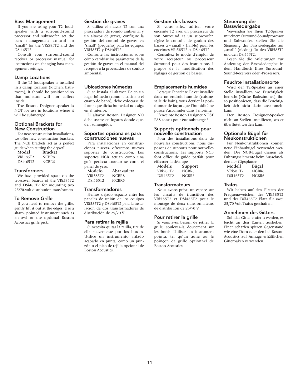 Boston Acoustics DSi465T2 User Manual | Page 11 / 20