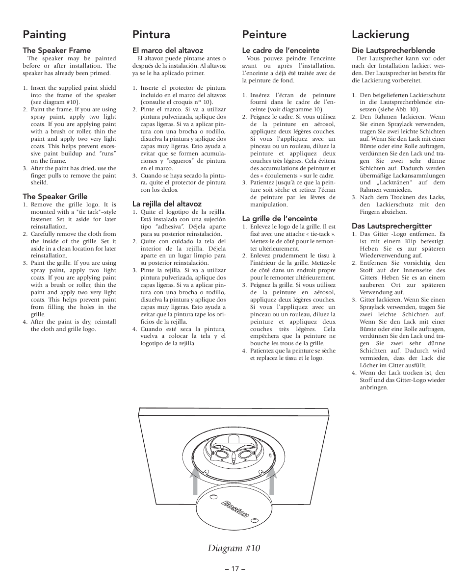 Painting, Pintura, Peinture | Lackierung, Diagram #10 | Boston Acoustics DSi465T2 User Manual | Page 17 / 20
