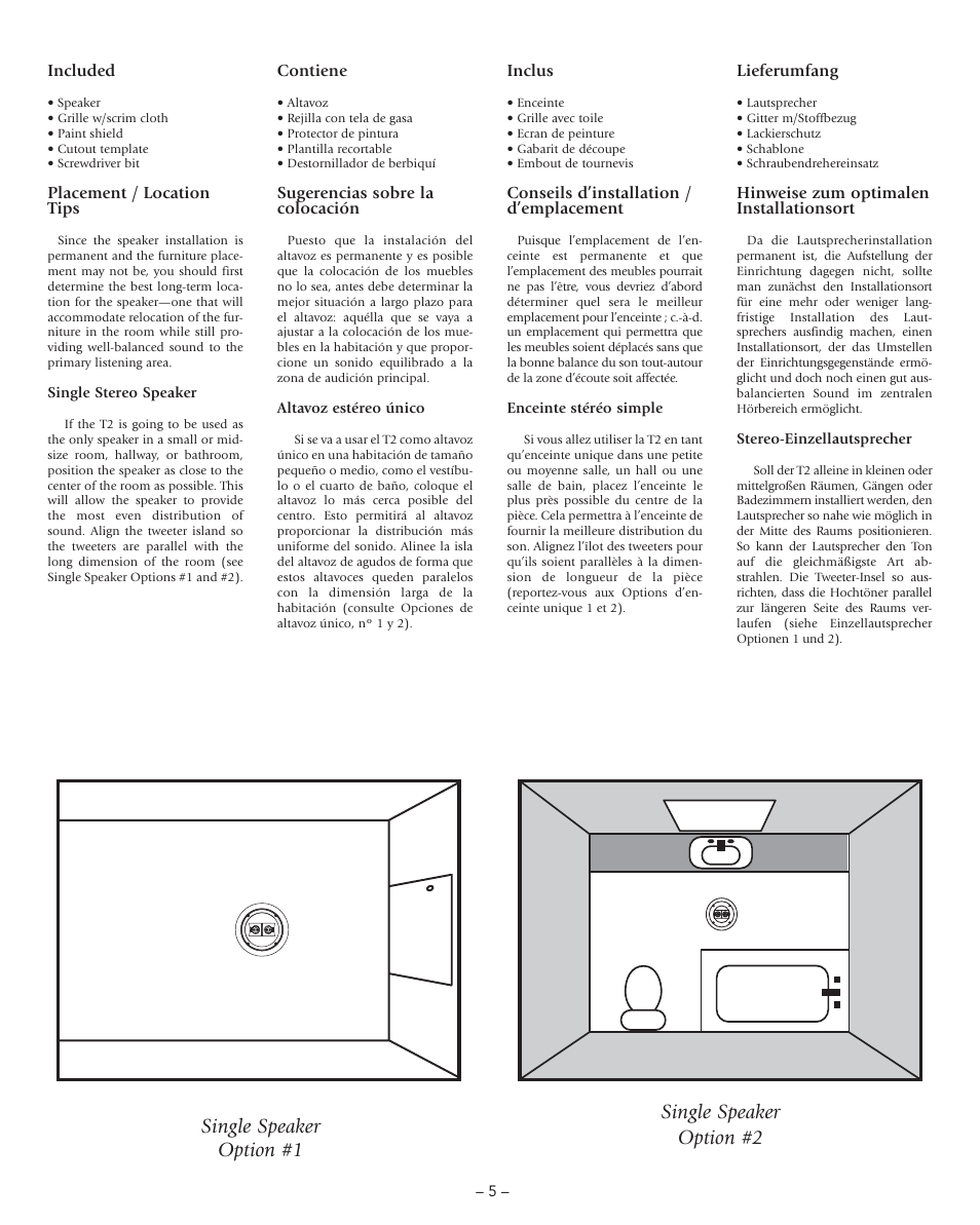 Single speaker option #1 single speaker option #2 | Boston Acoustics DSi465T2 User Manual | Page 5 / 20