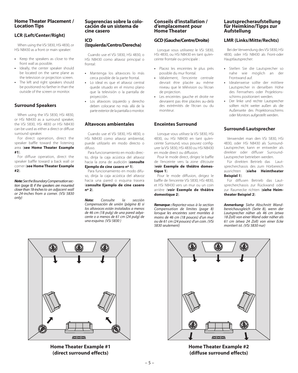 Placement / location ti, Placement / location tips | Boston Acoustics HSi N8430 User Manual | Page 5 / 16