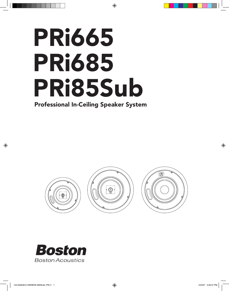Boston Acoustics SPEAKER SYSTEM PRI685 User Manual | 32 pages