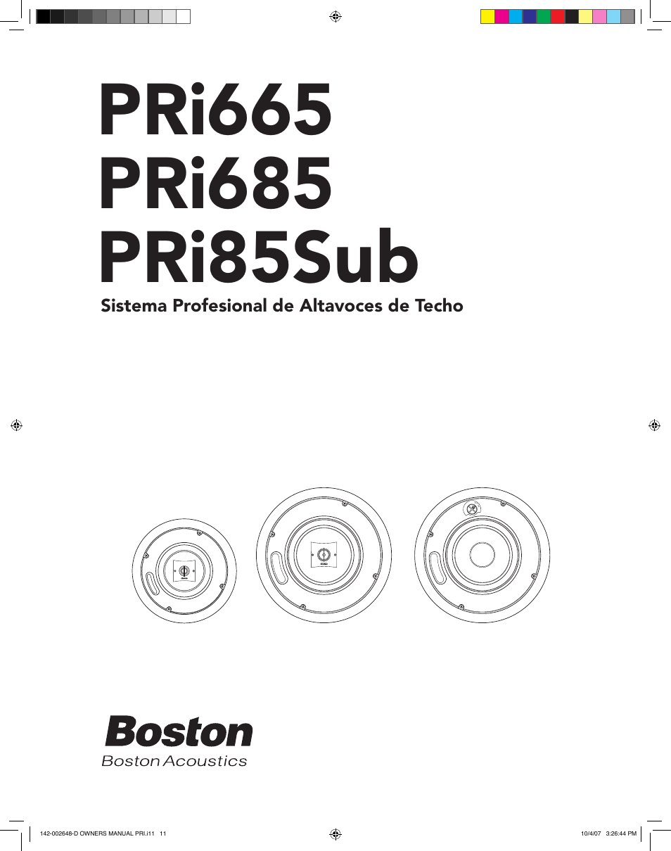 Boston Acoustics SPEAKER SYSTEM PRI685 User Manual | Page 11 / 32